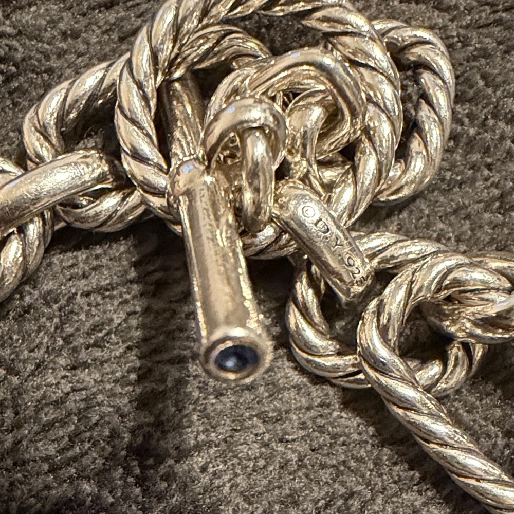 David Yurman Silver Cable-Link Toggle Bracelet with Blue Sapphires - Picture 3 of 5